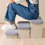Bichon Frise Stairs – 3-step dog ramp with storage. Anti-slip, washable suede design helps your small dog reach furniture safely and comfortably.