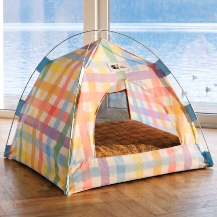 Dopamine color pastel plaid pet tent bed