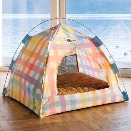 Dopamine color pastel plaid pet tent bed