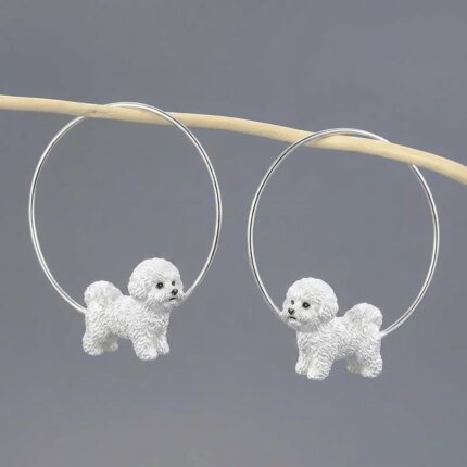 925 Sterling Silver Bichon Frise Earrings