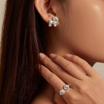 925 Sterling Silver Bichon Frise Earrings and Ring Set