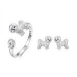 925 Sterling Silver Bichon Frise Earrings and Ring Set