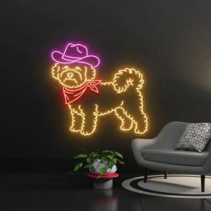 Bichon Frise Cowboy Led Sign