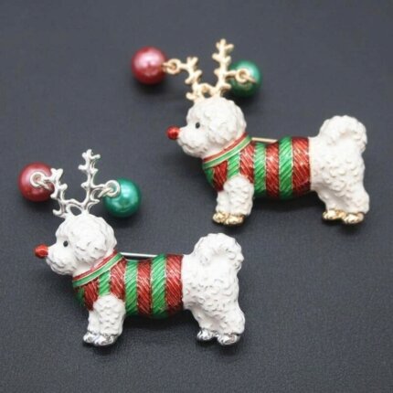 Christmas Bichon Frise Brooch
