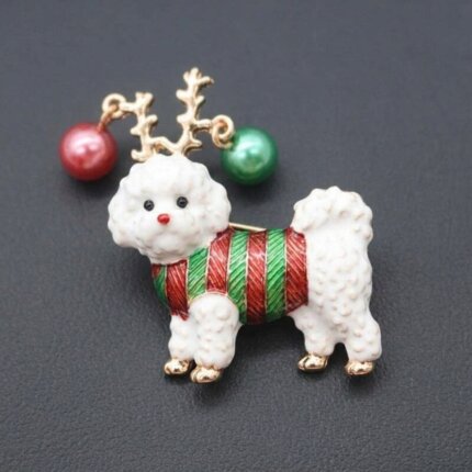 Christmas Bichon Frise Brooch