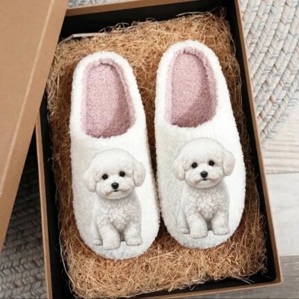 Fuzzy Bichon Frise Slippers